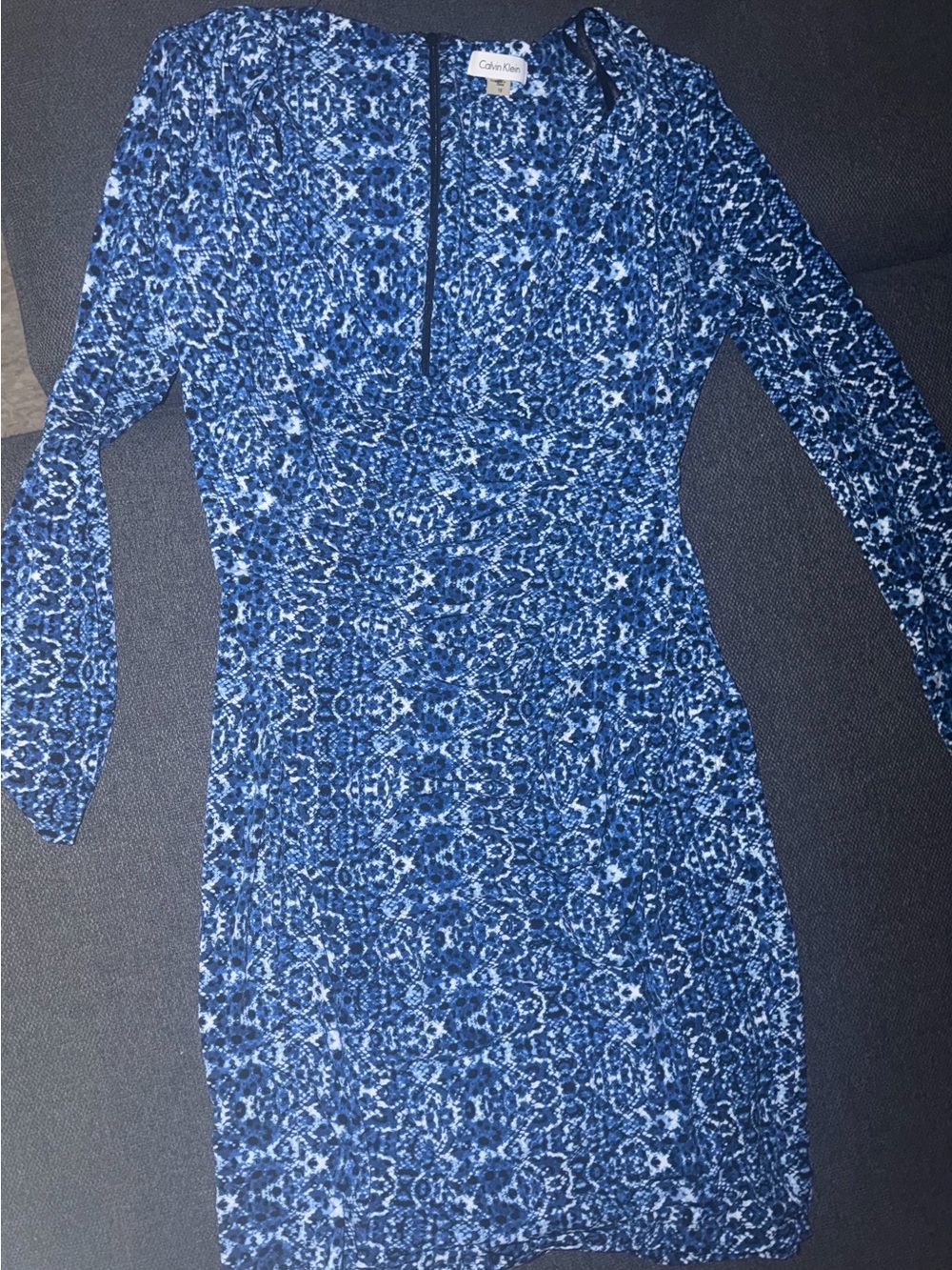 Calvin Klein Navy & White Long Sleeve Printed Sheath Dress